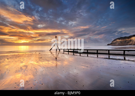 Sonnenuntergang über Shanklin Strand. Isle Of Wight, England, Vereinigtes Königreich Stockfoto