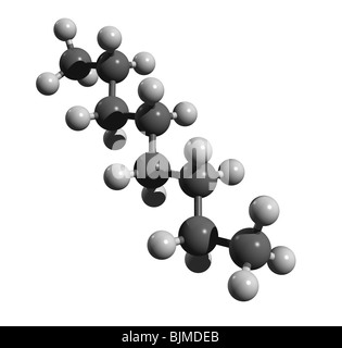 Oktan Molekül (Farbcode: Schwarz = Kohlenstoff, weiß = Wasserstoff) Stockfoto