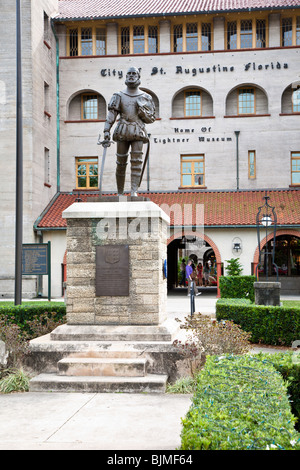 Statue von Don Pedro Menendez de Aviles, die Siedlung St. Augustine, Florida und Umgebung: 1565 gründete Stockfoto