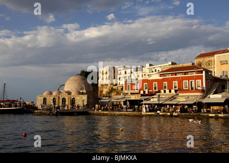 Janitscharen-Moschee, venezianischen Hafen, Chania, Kreta, Griechenland, Europa Stockfoto