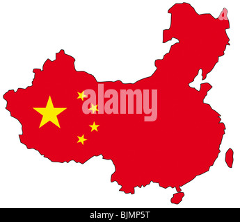 Volksrepublik China, Flagge, Gliederung Stockfoto
