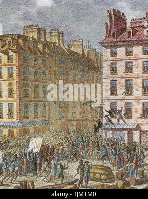 Französische Revolution (1789-1799). Foulon Hinrichtung am 22. Juli 1789. Farbige Gravur "Paris ‡ Travers Les im Alter." Stockfoto
