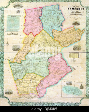 1850-Karte von Somerset County, New Jersey USA Stockfoto