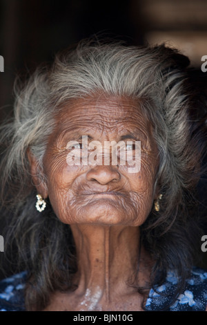 Myanmar Seezigeuner, die nomadische Jäger und Sammler in Südostasien, hier dargestellt ist eine Dame mit der traditionellen Bemalung Stockfoto