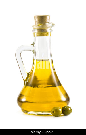 Olivenölflasche isoliert auf weiss Stockfoto