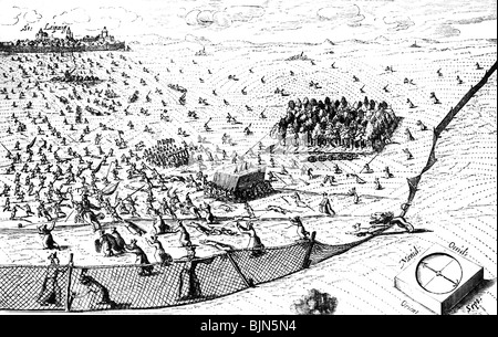 Ereignisse, Dreißigjähriger Krieg 1618 - 1648, schwedische Intervention 1630 - 1635, 1. Schlacht bei Breitenfeld, 17.9.1631, Karikatur "Die verfangenden Länder der Jesuiten", zeitgenössische Protestantien-Broschüre, Stockfoto