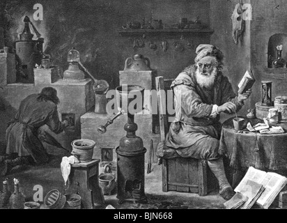 Alchemie, "Der Alchemist", Gemälde von Teniers (1610 - 1690), Stockfoto