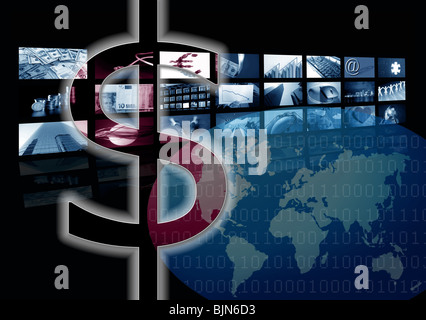 Dollar Geschäft Unternehmensimage, mehrere Bildschirm. Amerikanische Währung Metapher Stockfoto