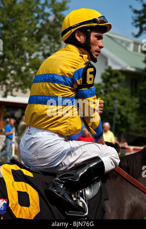 Jockey im Horse Park in Arlington Park, Arlington Heights, Illinois Stockfoto