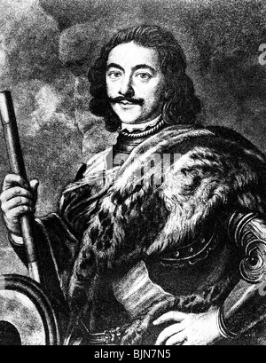 Peter I. Alexewitsch 'der Große', 9.6.1672 - 8.2.1725, Kaiser von Russland 1682 - 1725, halbe Länge, Mezzotint von B. Vogel nach Johann Kupetzky, Stockfoto