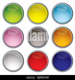 Neun web Symbolschaltflächen mit hellen Farben und Metall trim Stockfoto