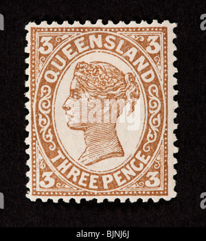 Briefmarke aus Queensland, die Darstellung der Königin Victoria Stockfoto
