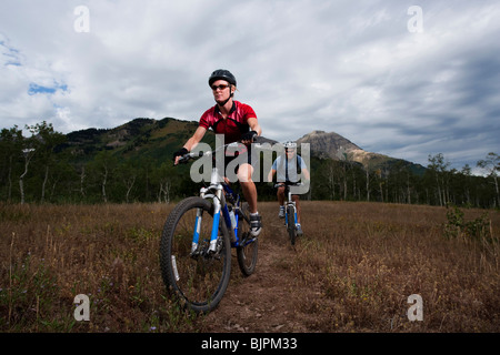 Mountainbiker in der Wildnis Stockfoto