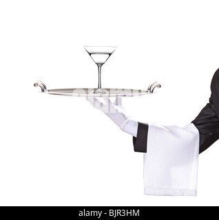 Ein Butler, ein Tablett mit Cocktail festhalten Stockfoto