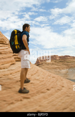 Mann mit Rucksack, Foto Stockfoto