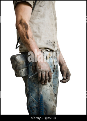 Bergmann im Overall vom Hals abwärts Stockfoto