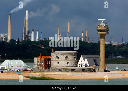 Calshot, Küstenwache, Port, Radio, Kontrolle, Marine, Verkehr, Versand, Kontrolle, Fawley Ölraffinerie, Southampton, New Forest Stockfoto