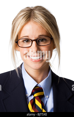 Studio-Porträt der Geschäftsfrau mit Brille Stockfoto