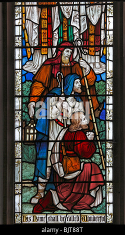 Ein Glasfenster von J Powell & Söhnen Darstellung drei Hirten an der Krippe, Str. Marys Kirche, South Walsham Norfolk Stockfoto
