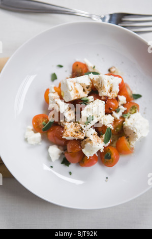 Tomaten und Feta-Käse-Salat mit frischem oregano Stockfoto