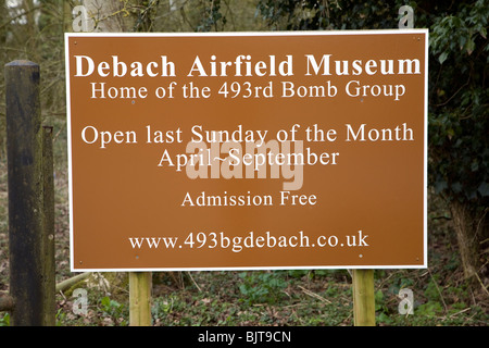 Zeichen ihn Flugplatz Museum, Heimat der 493 Bombe Gruppe USAF, ihn Flugplatz, Suffolk Stockfoto