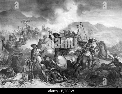 Vintage schwarze und weiße Lithographie print c1878 mit dem Titel "General Custer Todeskampf - die Schlacht von Little Big Horn". Stockfoto