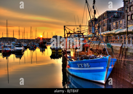 Sonnenaufgang über The Barbican Plymouth UK Stockfoto
