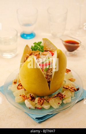 Reis mit Huhn in der chinesischen Grapefruit. Schritt für Schritt: PA 48 EY-PA48 F7-PA 48 EJ-PA 48 E6 Stockfoto