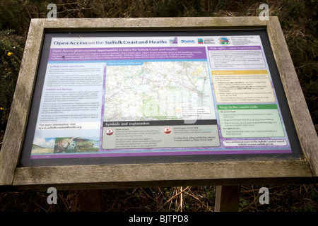 Information Board open-Access Land Küste von Suffolk und Heide Stockfoto