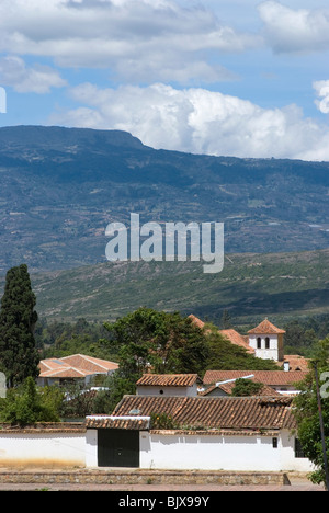 Übersicht über die koloniale Stadt von Villa de Leyva, Kolumbien. Stockfoto