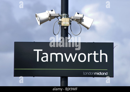 Tamworth Railway Station Zeichen, Staffordshire, England, UK Stockfoto