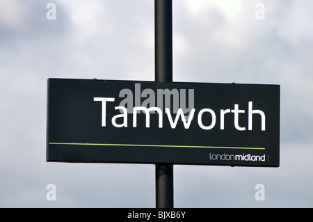 Tamworth Railway Station Zeichen, Staffordshire, England, UK Stockfoto