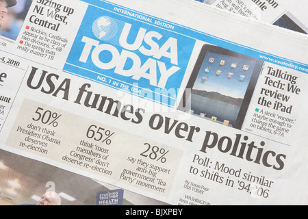 Politischen Schlagzeilen in der internationalen Ausgabe der Zeitung USA Today. Stockfoto