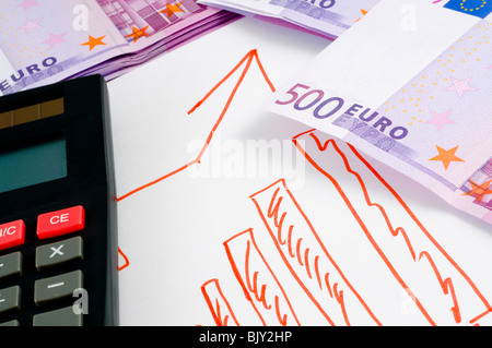 Banknoten des Euro und Diagramm Stockfoto