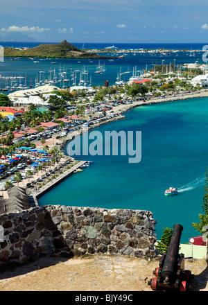 Marigot Bay auf St. Martin, von Fort St. Louis, French Caribbean Stockfoto