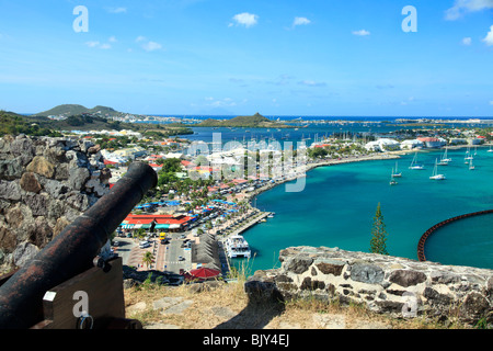 Marigot Bay auf St. Martin, von Fort St. Louis, French Caribbean Stockfoto