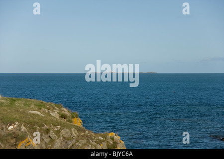 Schären-Leuchtturm von Porth Tywyn Mawr und Holyhead Bucht von Küsten-Wanderweg Nord Küste von Anglesey, Nordwales Stockfoto