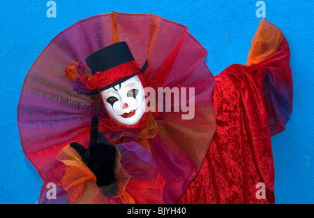 Venedig, Karneval Teilnehmer kostümiert als clown Stockfoto