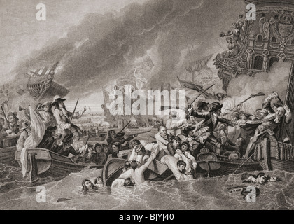 Schlacht von La Hougue "oder" La Hogue zwischen Anglo-holländischen und französischen Marine zwingt 1692. Stockfoto