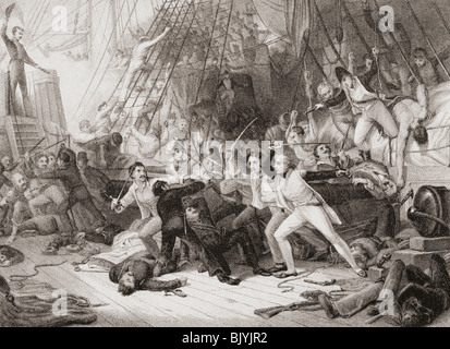 Nelson boarding San Josef in der Schlacht von Kap St. Vincent, Portugal Februar 1797. Stockfoto