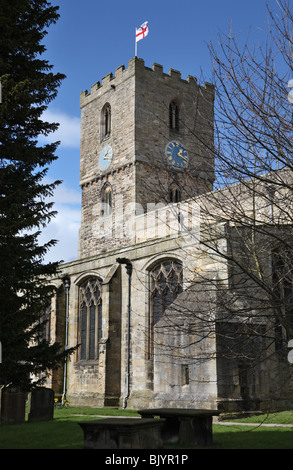 Der Turm der Kirche St. Mary Staindrop, Co Durham, England, Großbritannien Stockfoto