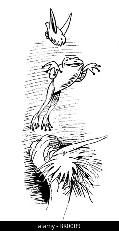 Literatur, Wilhelm Busch 1832 - 1908, "Der fliegende Frosch III", "Artist Copyright wurde nicht gelöscht Stockfoto