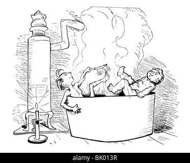 Literatur, Wilhelm Busch, "die Badewanne an Satturday Abend', Illustration von W. Busch (1832 - 1908), Artist's Urheberrecht nicht gelöscht werden Stockfoto