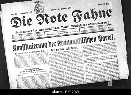 Politik, Deutschland, Kommunistische Partei Deutschlands (ZK), Stiftung, Rote Fahne vom 31.12.1918, Stockfoto