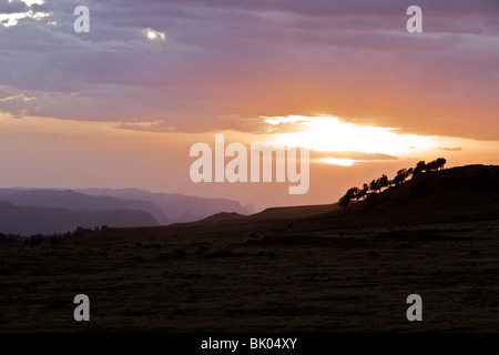 Sonnenuntergang über Geech Camp im Nationalpark Simien Mountains, Äthiopien Stockfoto