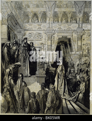 Bildende Kunst, Dore, Gustave (1832-1883), Illustration, die Königin von Saba besucht Solomon, Holz Gravur, Paris, Frankreich, 1865 Stockfoto