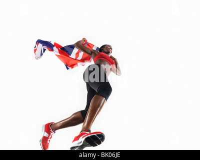 Sportlerin mit Union jack Stockfoto