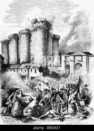 Geographie/reisen, Frankreich, Französische Revolution 1789-1799, Sturm auf die Bastille, 14.7.1789, Kupferstich, "Le Moniteur Universelle", Paris, 1789, Artist's Urheberrecht nicht geklärt zu werden. Stockfoto