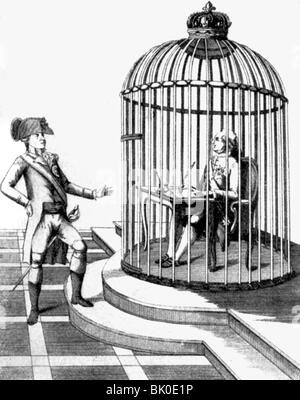 Ludwig XVI., 23.8.1754 - 21.1.1793, König von Frankreich 10.5.174 - 21.9.173, Karikatur, "Ich operiere", 173, Stockfoto