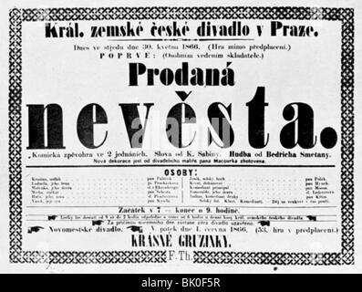 Smetana, Bedrich, 2.3.188 - 12.5.1884, tschechischer Komponist, Werke, Oper "The Barteted Bride" ("Prodana nevesta"), Premier, Prager Nationaltheater, 30.5.1866, Flysheet, Stockfoto